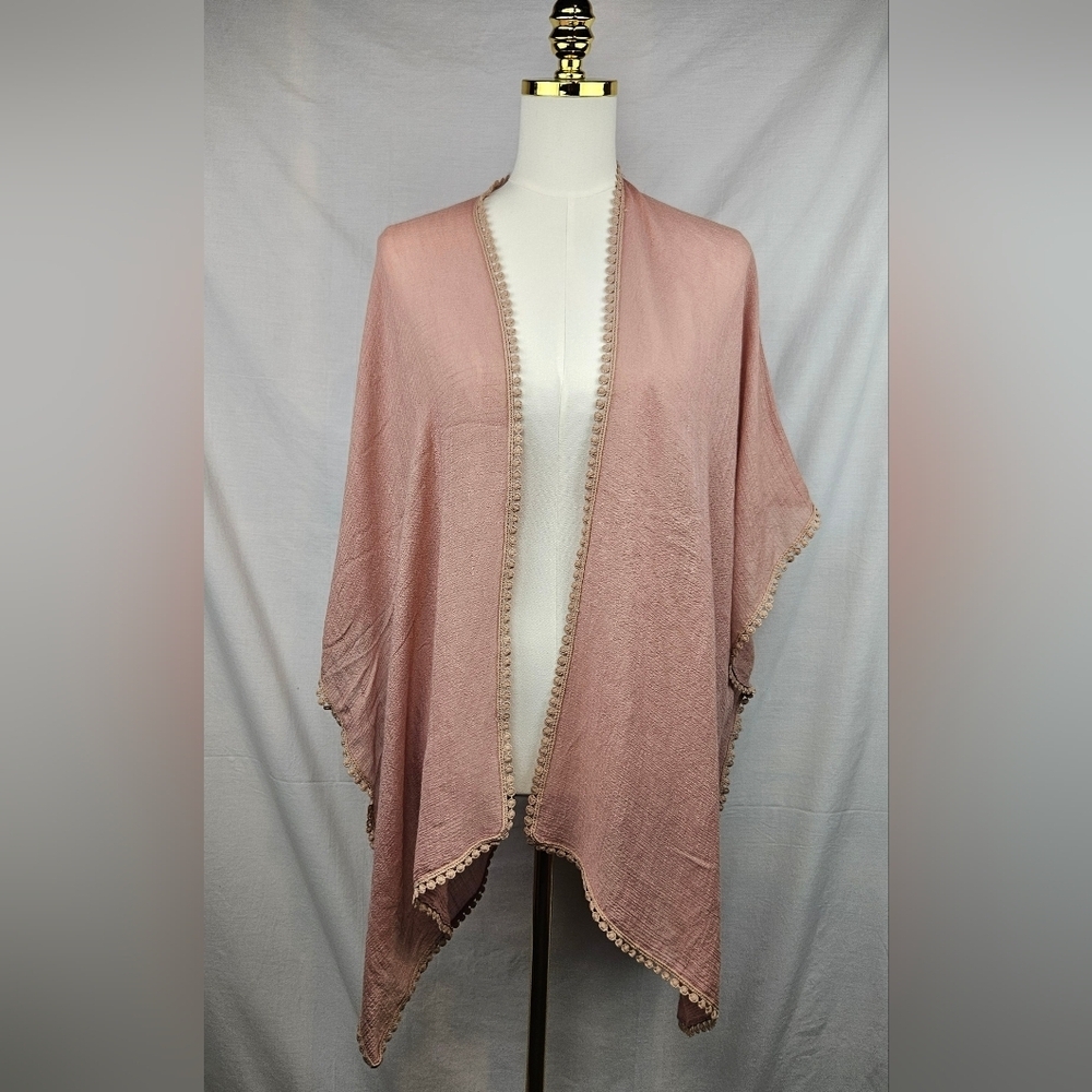 David and Young Women'sopen Front Lace Back Pink Kimono‎ One Sz  Boho Beach